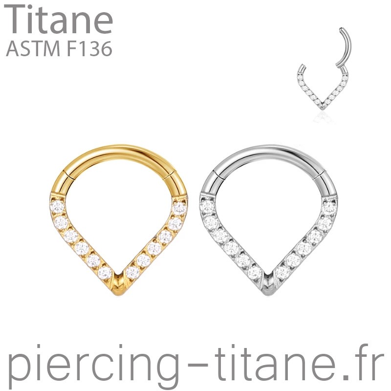 Clicker titane goutte orné de cristaux