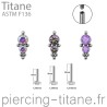 Labret titane interne 2 cristaux ornés de microbilles 3 couleurs