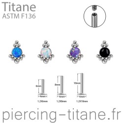 Labret titane interne opale synthétique ou onyx noire ornée de microbilles