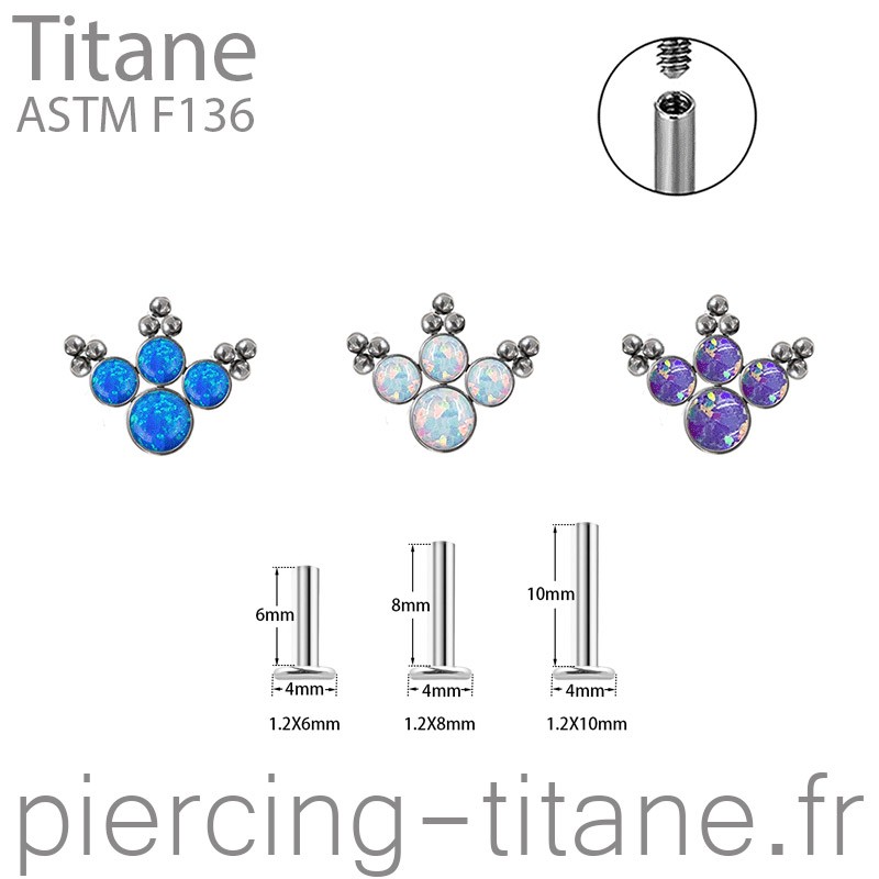 Labret titane interne 4 opales ornées de 9 microbilles