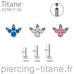 Labret titane interne 4 cristaux ornés de 9 microbilles - LBT1008