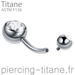 Piercing nombril titane interne pierres blanches
