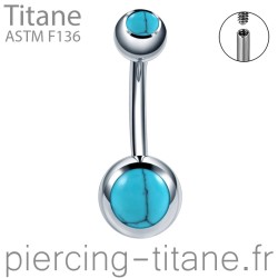 Piercing nombril titane interne turquoises