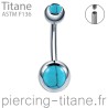 Piercing nombril titane interne turquoises