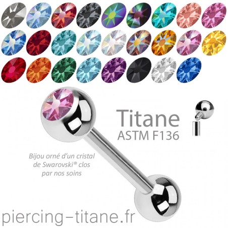 Piercing langue titane interne cristal au choix