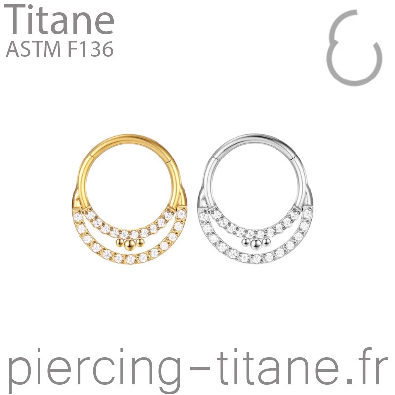 piercing clicker double anneau cristaux et microbilles