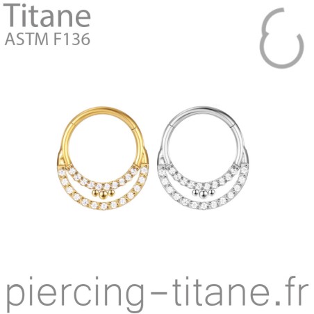piercing clicker double anneau cristaux et microbilles