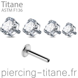 piercing labret titane avec cristal griffe blanc de taille au choix