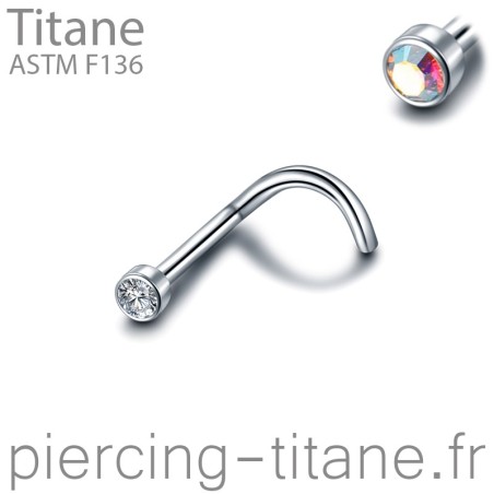 Piercing titane avec cristal clos blanc ou blanc irisé