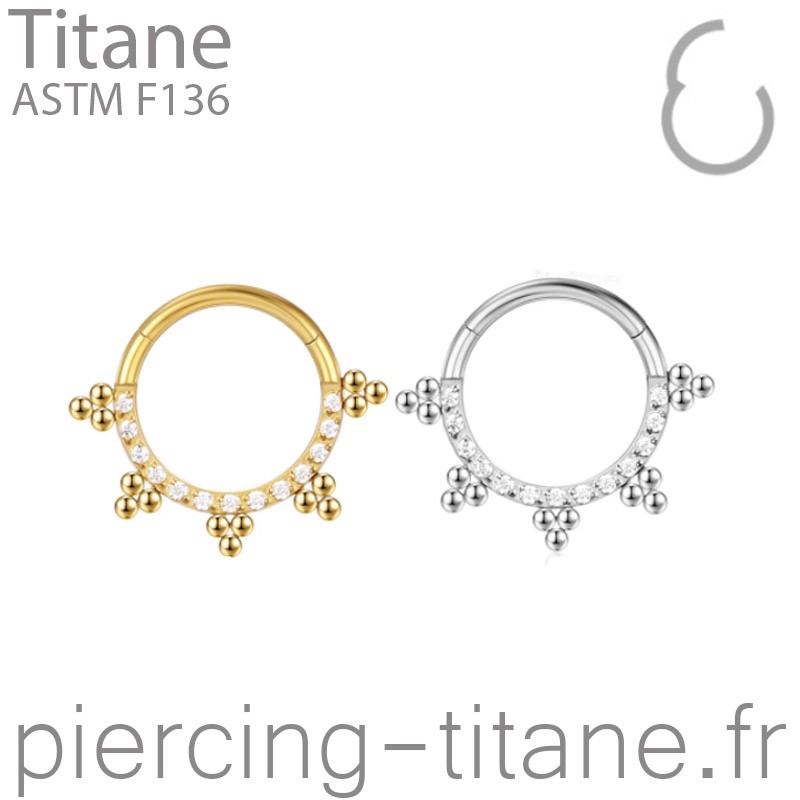 Clicker titane 5 triples billes et cristaux