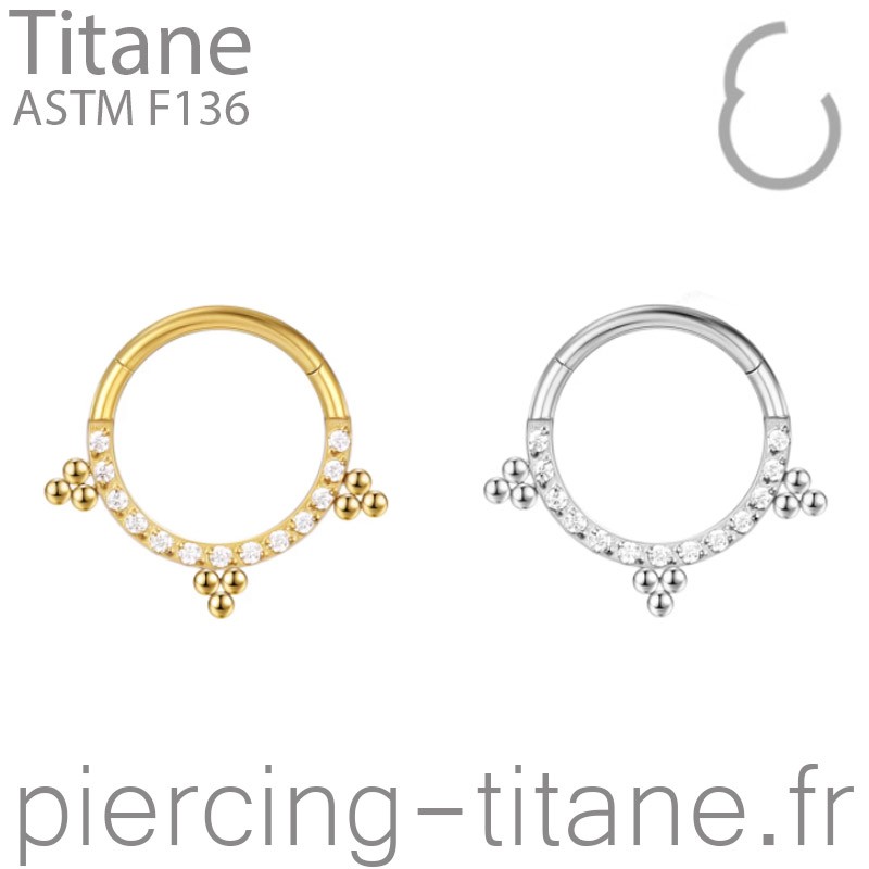 Clicker titane et cristaux avec triples microbilles externes à l'anneau